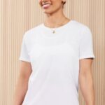 Fabletics branco clássico 420HR1950 top de manga curta tecnologia de penas mulheres
