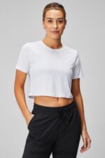 Fabletics branco clássico 420HR1967 camiseta de manga curta cortada dry-flex mulheres