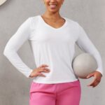 Fabletics branco clássico 420HR2577 top de manga longa plumas tech mulheres