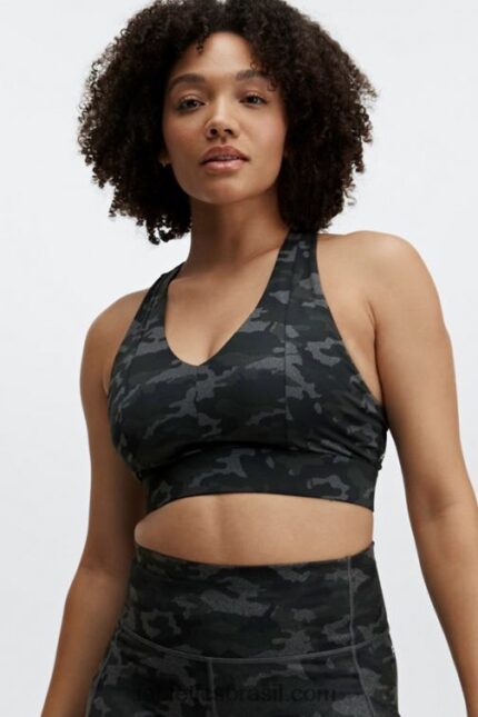 Fabletics camuflagem carvão/logotipo preto 420HR1835 sutiã esportivo midi impacto médio para viagem 130 mulheres