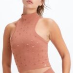 Fabletics caramelo 420HR2266 regata de malha com decote falso frances esculpida mulheres