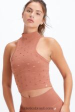Fabletics caramelo 420HR2266 regata de malha com decote falso frances esculpida mulheres