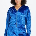 Fabletics celeste 420HR2486 moletom com zíper de veludo amassado mulheres
