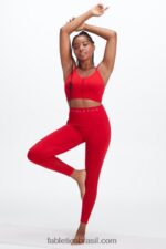 Fabletics cereja doce/rosa de pelúcia 420HR1005 Sync legging cintura alta sem costura 7/8 mulheres - Image 4