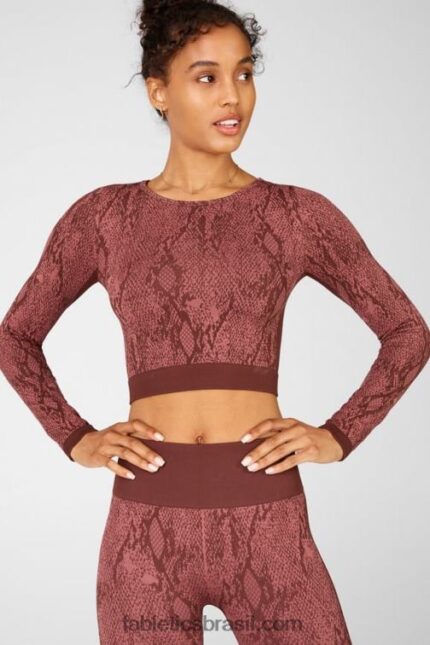 Fabletics cereja mocha reptilia/canyon 420HR2682 blusa manga longa sem costuras kamila mulheres