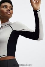 Fabletics cinza/preto 420HR2679 Giana Blusa manga longa com decote falso mulheres - Image 2