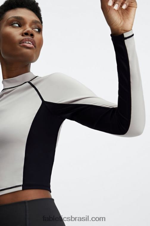 Fabletics cinza/preto 420HR2679 Giana Blusa manga longa com decote falso mulheres - Image 2