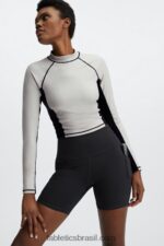 Fabletics cinza/preto 420HR2679 Giana Blusa manga longa com decote falso mulheres - Image 4