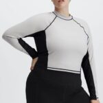 Fabletics cinza/preto 420HR2680 Giana Blusa manga longa com decote falso mulheres