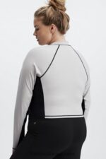 Fabletics cinza/preto 420HR2680 Giana Blusa manga longa com decote falso mulheres - Image 3