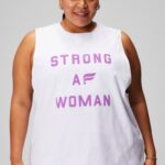 Fabletics clássico branco/gráfico 420HR2169 tanque muscular do dia internacional mulheres