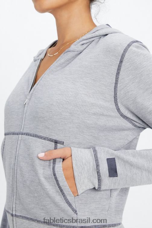 Fabletics clássico cinza urze/estanho 420HR2496 moletom waffle com zíper mulheres - Image 3