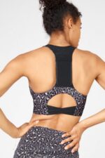 Fabletics discrição/brilho preto 420HR1839 sutiã esportivo midi impacto médio para viagem 130 mulheres
