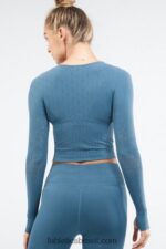 Fabletics ferro azul 420HR2696 blusa manga longa ashton sculptknit mulheres - Image 3