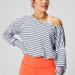 Fabletics francesinha/laranja paixão 420HR2422 pulôver felpudo de luxo ombro a ombro mulheres