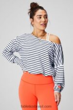 Fabletics francesinha/laranja paixão 420HR2422 pulôver felpudo de luxo ombro a ombro mulheres