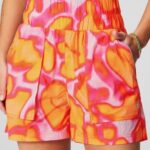 Fabletics fuga rosa grande loucura de verão/prata reflexiva 420HR601 short de náilon com cintura ultra alta mulheres