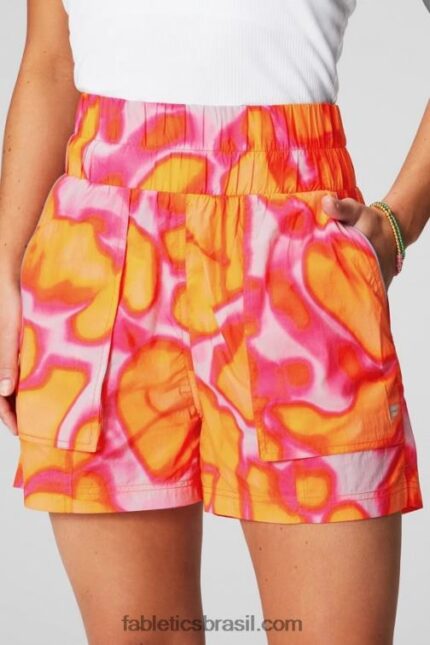 Fabletics fuga rosa grande loucura de verão/prata reflexiva 420HR601 short de náilon com cintura ultra alta mulheres