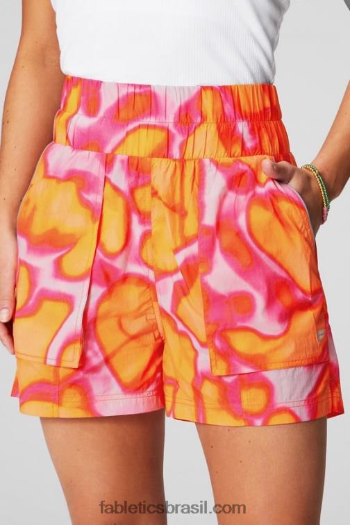 Fabletics fuga rosa grande loucura de verão/prata reflexiva 420HR601 short de náilon com cintura ultra alta mulheres - Image 1