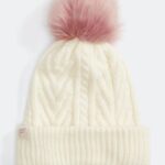 Fabletics garça/malva silenciado 420HR3022 gorro de pompom de malha de cabo mulheres