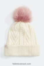 Fabletics garça/malva silenciado 420HR3022 gorro de pompom de malha de cabo mulheres
