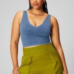 Fabletics índigo claro 420HR2155 tanque de colheita sem costura com decote em V em nuvem mulheres