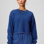 Fabletics índigo lavado 420HR2434 gola alta cortada mulheres