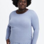 Fabletics jeans desbotado 420HR2640 camiseta manga longa restoreknit mulheres