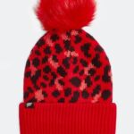 Fabletics leopardo cereja elétrico/cereja elétrica 420HR3021 gorro de pompom de malha de cabo mulheres