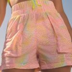 Fabletics leopardo coral/prata reflexiva 420HR602 short de náilon com cintura ultra alta mulheres
