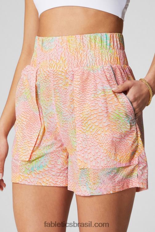 Fabletics leopardo coral/prata reflexiva 420HR602 short de náilon com cintura ultra alta mulheres - Image 3