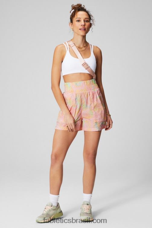Fabletics leopardo coral/prata reflexiva 420HR602 short de náilon com cintura ultra alta mulheres - Image 5
