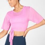 Fabletics lilás enevoado 420HR2059 camiseta ryan manga curta amarrada mulheres