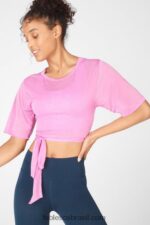 Fabletics lilás enevoado 420HR2059 camiseta ryan manga curta amarrada mulheres