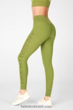 Fabletics manjericão/pardo 420HR1313 legging cintura alta em malha malhada mulheres