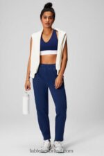 Fabletics marinha colegiada/multi faixa 420HR33 calça tricô afunilada mulheres - Image 3