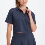 Fabletics marinho clássico 420HR2002 polo de manga curta boxy mulheres