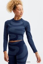 Fabletics marinho profundo/azul médio 420HR2663 top cropped manga longa sem costuras jada mulheres