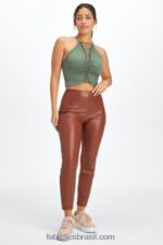 Fabletics mogno 420HR1127 legging cintura alta de couro vegano mulheres - Image 5