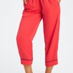 Fabletics morango vermelho/preto 420HR51 calça cropped ecosatin mulheres
