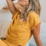 Fabletics mostarda 420HR2055 moletom manga curta cassie mulheres