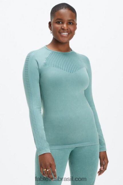Fabletics onda ártica lavada 420HR2594 sincronizar top de manga comprida sem costura mulheres