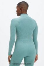 Fabletics onda ártica lavada 420HR2769 canelado sem costura cropped com zíper completo mulheres - Image 2
