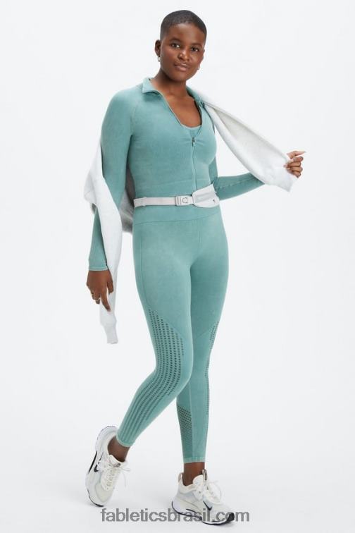 Fabletics onda ártica lavada 420HR2769 canelado sem costura cropped com zíper completo mulheres - Image 3