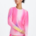 Fabletics pelúcia rosa ombre 420HR2602 camiseta manga longa dry-flex mulheres