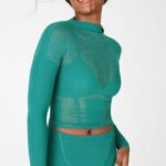 Fabletics pinho macio/serenidade 420HR2706 Peyton Sculpt Blusa manga longa em malha mulheres
