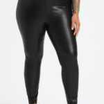 Fabletics preto 420HR1064 legging de couro vegano mulheres