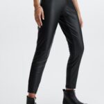 Fabletics preto 420HR1126 legging cintura alta de couro vegano mulheres