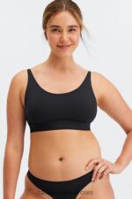 Fabletics preto 420HR1576 bralette decote canoa de toque fino mulheres