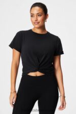 Fabletics preto 420HR1944 camiseta 100% algodão twist knot mulheres